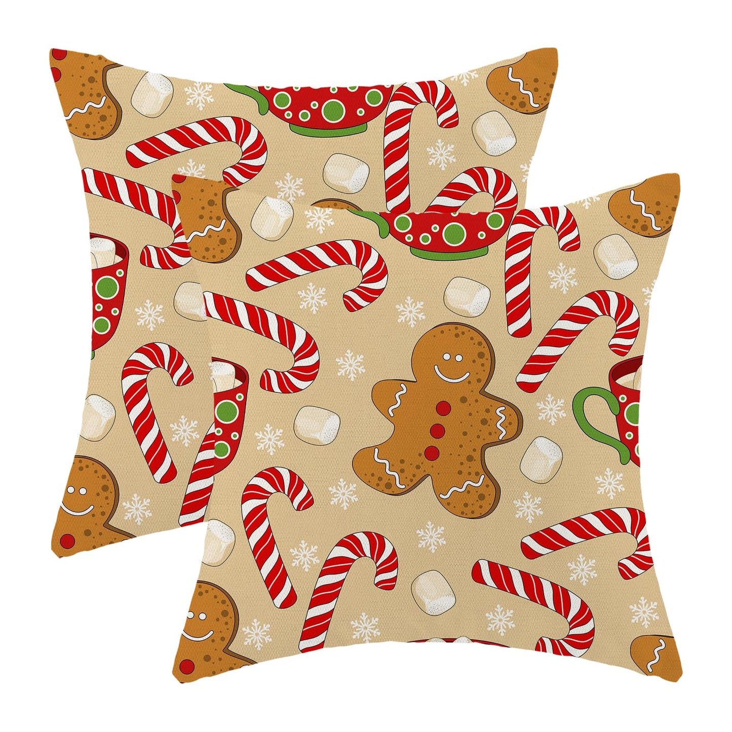 AEIOAE Christmas Pillow Covers 18x18 Inch Set of 2 Gingerbread Man Candy Cane Throw Pillowscase,Snowflake Xmas Holiday Outdoor Decorative Farmhouse Winter Decor Cushion Covers for Home Sofa Bed