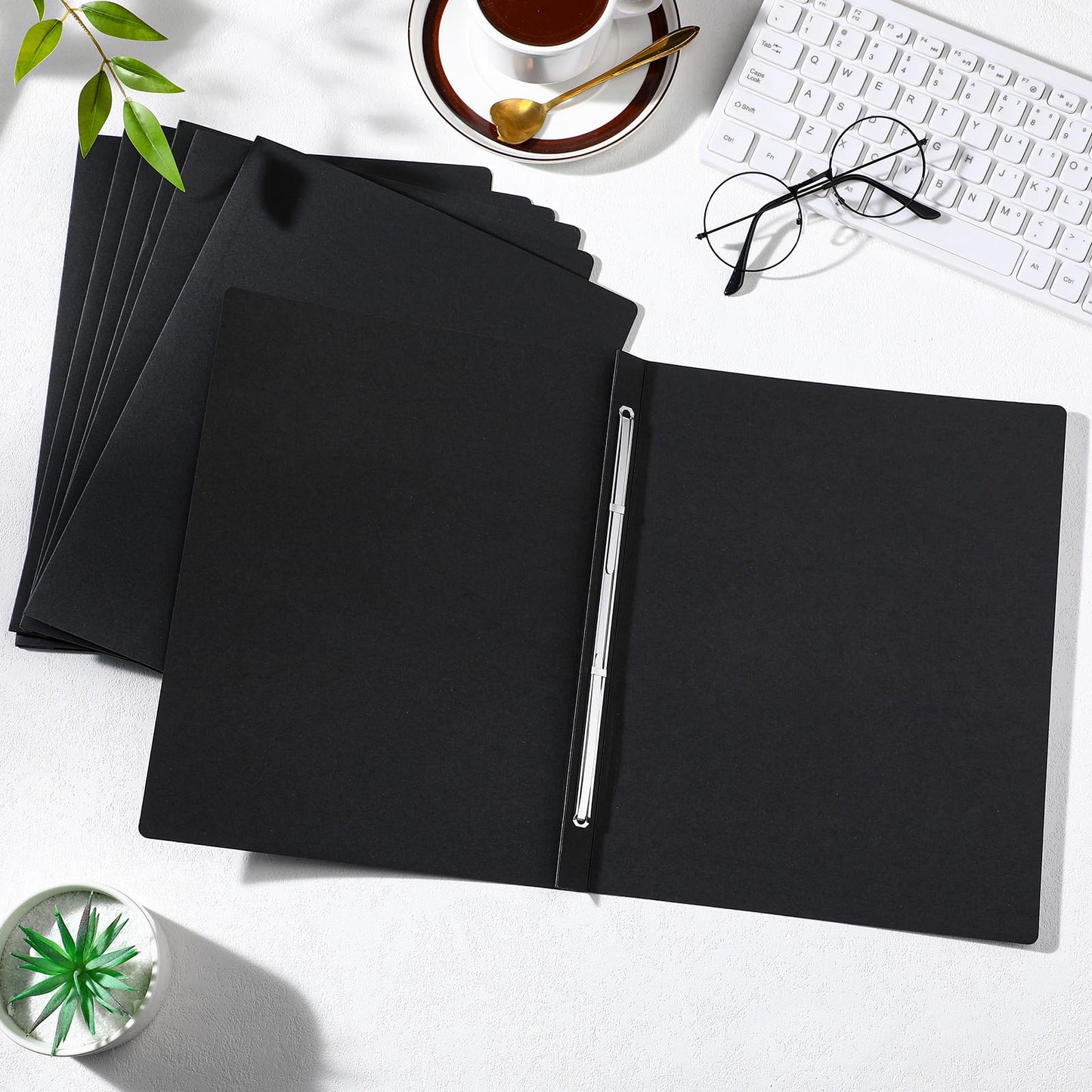 Dunzoom 50 Pcs 8.5'' x 11'' Pressboard Report Cover, 3'' Capacity Metal Prong Fastener with Compressor, Letter Size, Presentation Folder to Neatly Bind Report, Proposal Document (Black)