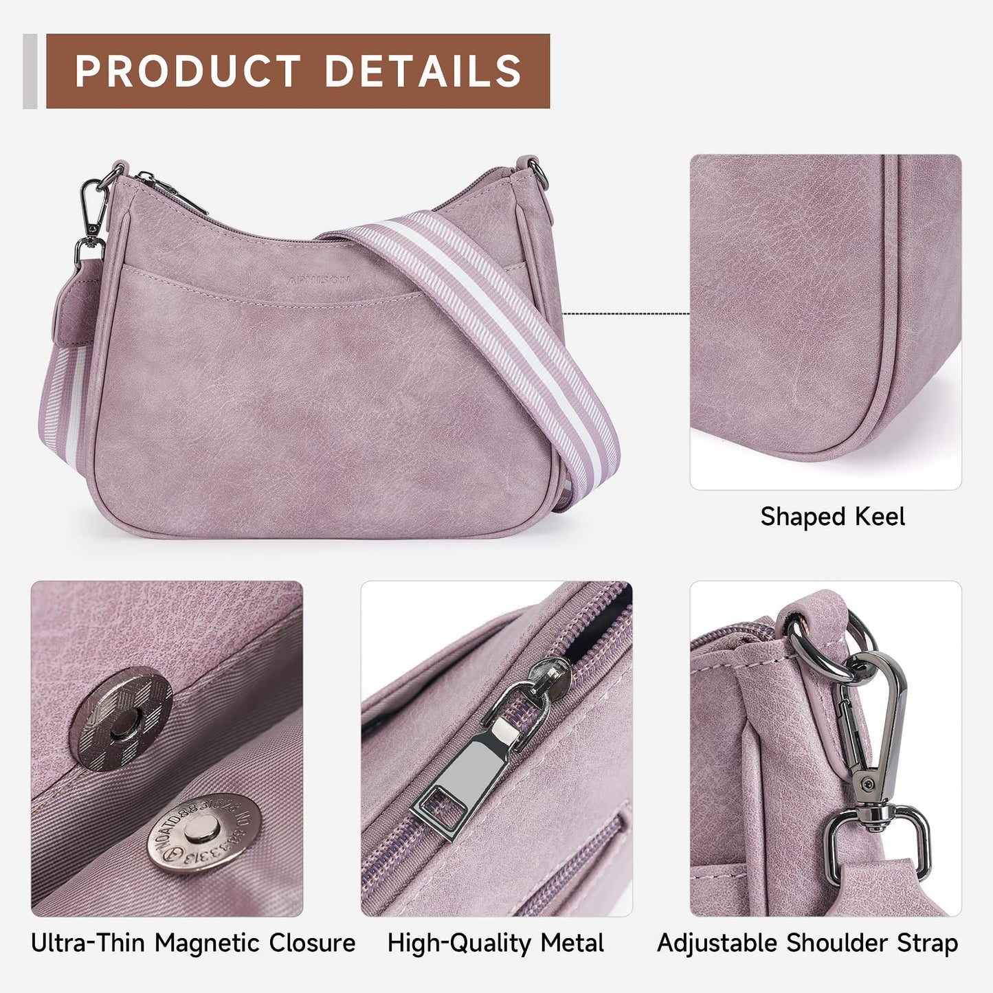 APHISON Crossbody Bags for Women Trendy, Leather Crossbody purse with Adjustable Strap, Women's Crossbody Shoulder Handbags, 04-purple