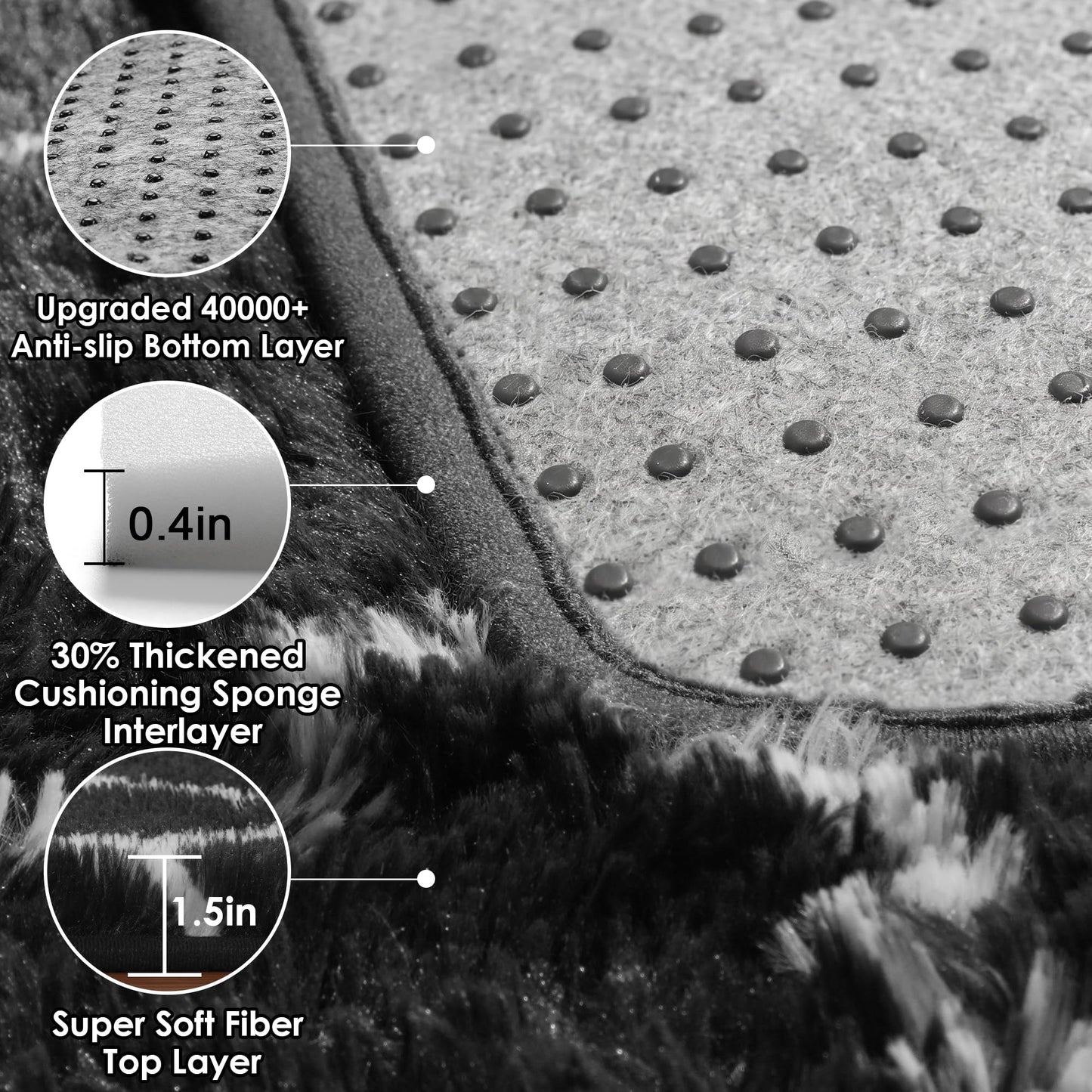 ONASAR Area Rugs for Bedroom Living Room, Fluffy 4x6 Black and White Rug, Geometric Shaggy Plush Bedside Indoor Floor Carpet for Nursery Kids Teens Girls Boys Dorm Home Office Decor