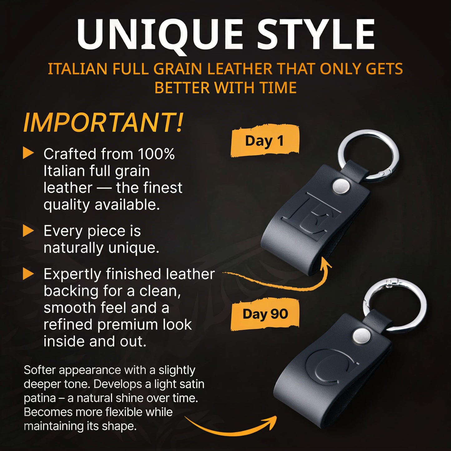 Full Grain Leather Initial Keychain for Men Women, Personalized Alphabet Keychain, Matte Black Gift for Him Her Dad (Black B)