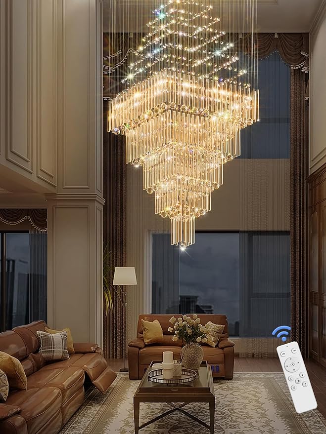 Flashing God D40''X H100'' Large Chandeliers for High Ceilings Crystal Raindrop Chandeliers 5 Tiers Chandelier Big Pendant Light Fixture for Living Room Entry Stairwell Staircase