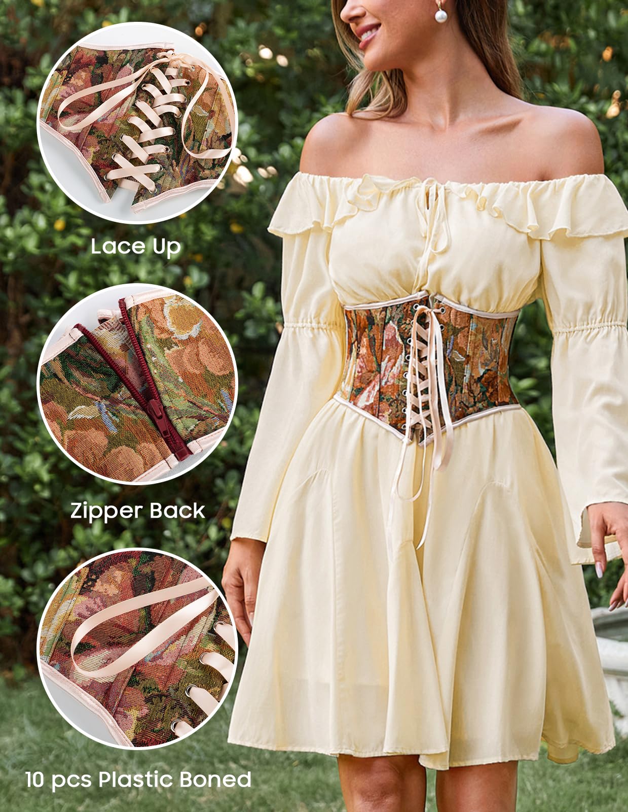 Scarlet Darkness Corset Belt for Women Floral Lace Up Boned Underbust Corset Waist Belts Baroque Floral 6