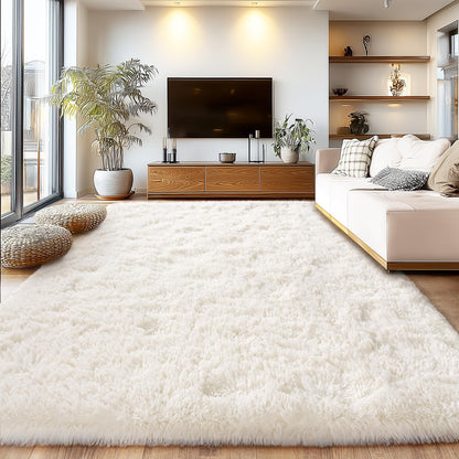 Cream White Plush Rug for Living Room Fuzzy Carpet for Bedroom Dorm, Non-Slip High Pile Rug, Shag Rug for Playroom Nursery Home Office Decor 10x14Ft