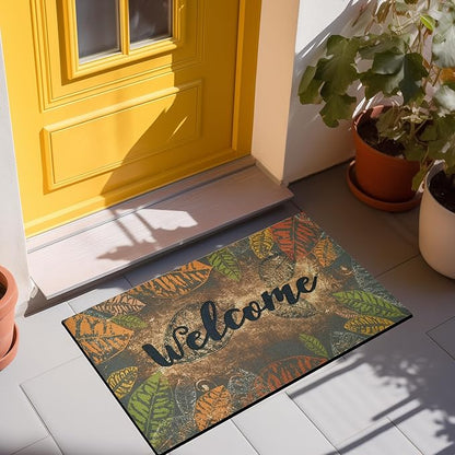 CHICHIC Door Mat Welcome Mat 17x 30 Inch Front Door Mat Outdoors for Home Entrance Outdoors Mat for Outside Entry Way Doormat Entry Rugs, Heavy Duty Non Slip Rubber Back Low Profile, Retro Leaves