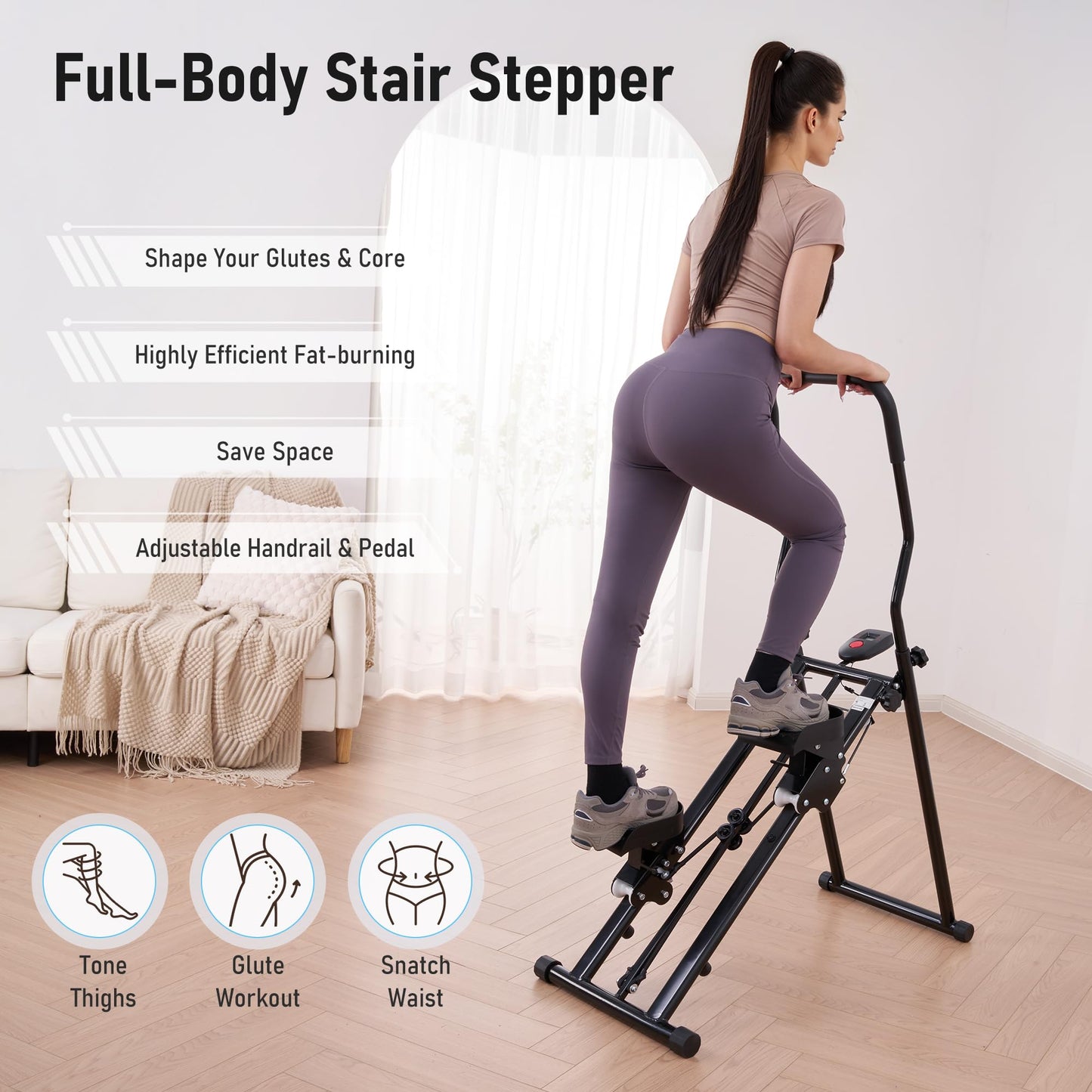 BODIOO Stair Stepper for Home Gym, Stair Climber with Adjustable Handlebar & Dual Incline Pedals, Compact Folding Cardio Exercise Climber for Full-Body Workout