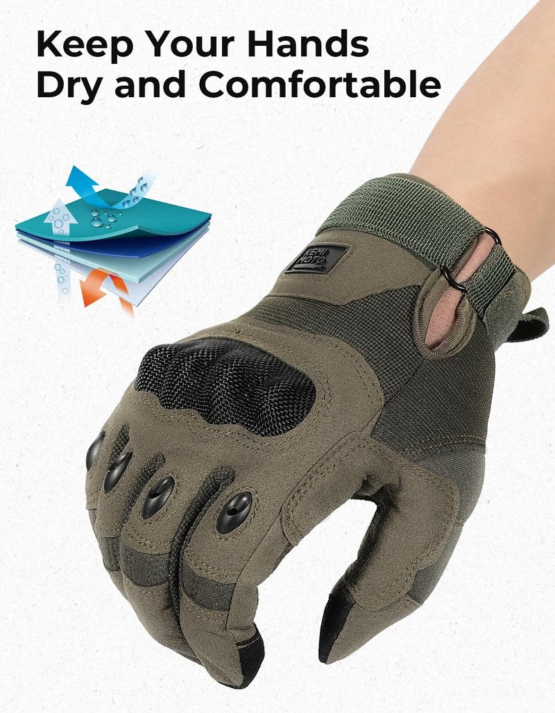 KEMIMOTO Tactical Gloves for Men, Touchscreen Motorcycle Gloves with Hard Shell & Palm Padding for Sports Motorcycle Cycling Tactical Airsoft Paintball Hunting Hiking Camping Climbing (Green,XX-Large)
