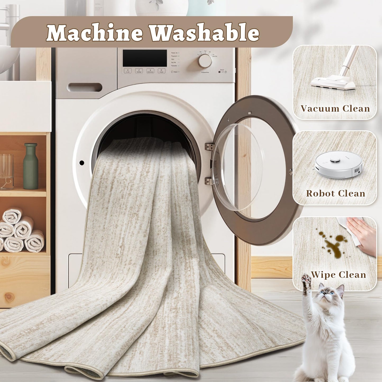 Area Rug 5x7 Living Room Rugs: Washable Modern Rug Non-Slip Soft Rugs Stain Resistant Printed Rug Indoor Carpet for Bedroom Kitchen Dining Room Nursery Home(Beige, 5'x7')