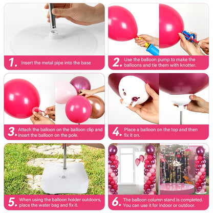 2 Sets Pink Balloon Column Stand Kit with 100 Balloons - Christmas & New Year Birthday Wedding Party Decor
