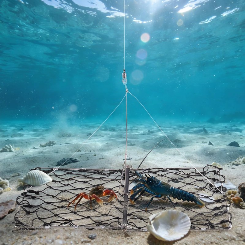 Crab Trap - Castable Crabbing Net with Bait Clip | Foldable Snare for Dungeness, Blue Crabs & Lobster