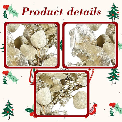 YNYLCHMX 20 Inch Winter Wreath for Front Door, Winter Wreaths with Gold Eucalyptus Leaves and Berries, Artificial Door Xmas Wreaths for Windows Walls Farmhouse Holiday Party Decoration