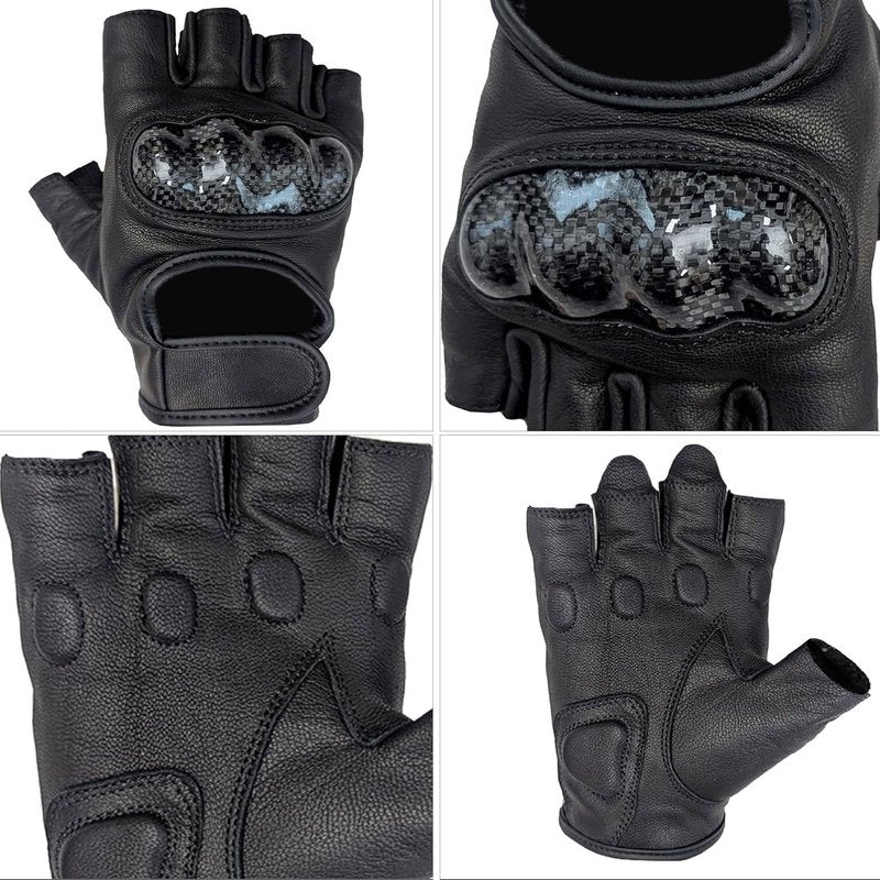Hugger Fingerless Motorcycle Gloves for Men – Leather Riding Gloves with Knuckle Protection, Breathable Grip Gloves for Driving & Outdoor Use