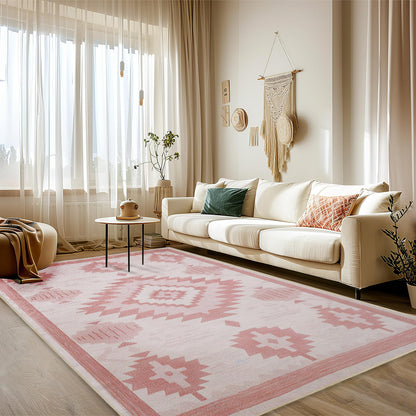Area Rug 6x9 Living Room Western Rug Aztec Southwestern Rugs Machine Washable Tribal Navajo Southwest Rug Non Slip Printed Low-Pile Indoor Floor Carpet for Dining Room Bedroom Office, Pink