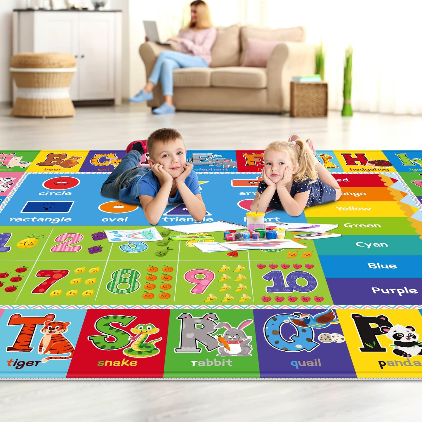 Kids Rug for Playroom, 5' X7' ABC Educational Play Mat, Non-Slip Soft Rugs for Kids Room, Floor Rug for Bedroom, Classroom, Alphabet Carpet for Boys Girls (78.7X59 Inch)