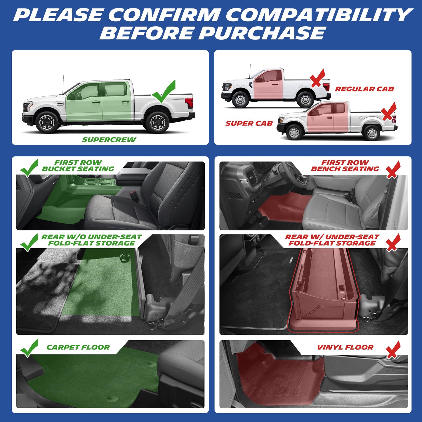 Michelin Vehicle Mats, All-Weather TPE Custom Fit Liner for 2015-2026 Ford F150/2022-2025 Lightning SuperCrew (2nd Row w/o Fold Flat Storage) Carpet Floor, Premier