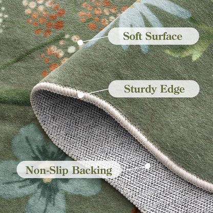 Lahome Floral Living Room Rugs, Area Rugs 5x7 Rug for Bedroom Ultra-Thin Soft Rug, Non-Slip Washable Rugs Stain Resistant Boho Rug Flore Throw Rug for ‎Dining Room Office (5x7ft,Green)