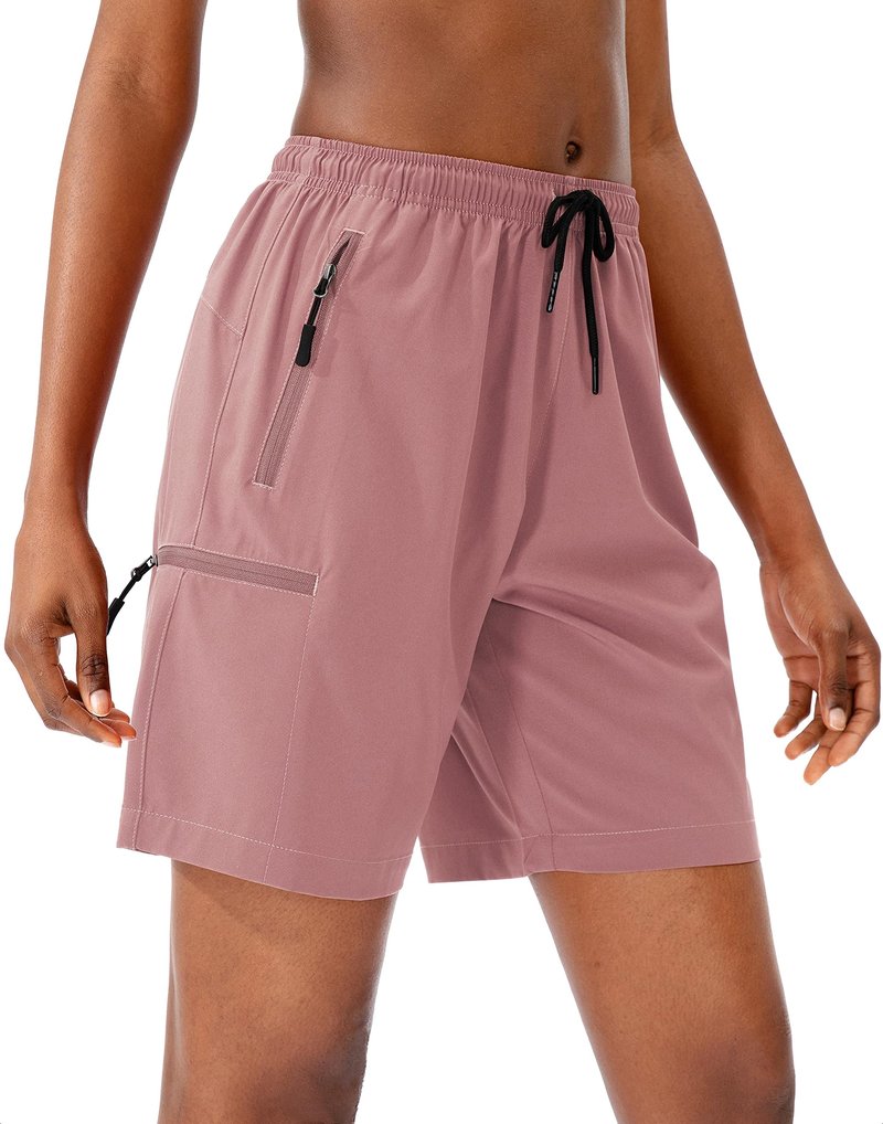 SANTINY Women's 5''/ 7''/9'' Hiking Cargo Shorts Quick Dry Lightweight Summer Shorts for Women Athletic Golf Zipper Pockets(Dusty Pink_XL)