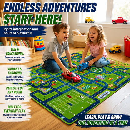 Car Rug Play Road Rug Kid Play Mat,Playroom Toy Car Mat, Kids Carpet City Map for Bedroom Classroom,Extra Large Thick (59X39.4 Inch)