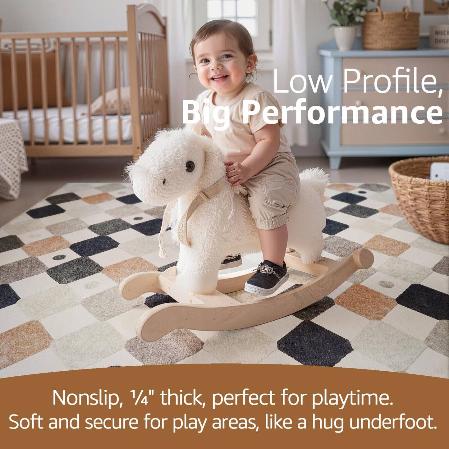 jinchan Macy 5x7 Area Rug for Kids Room Black and White Modern Colorful Nursery Rug Checkered Diamond Play Mat Washable Soft Non Slip Carpet for Playroom Classroom Bedroom Living Room Marble on Cream