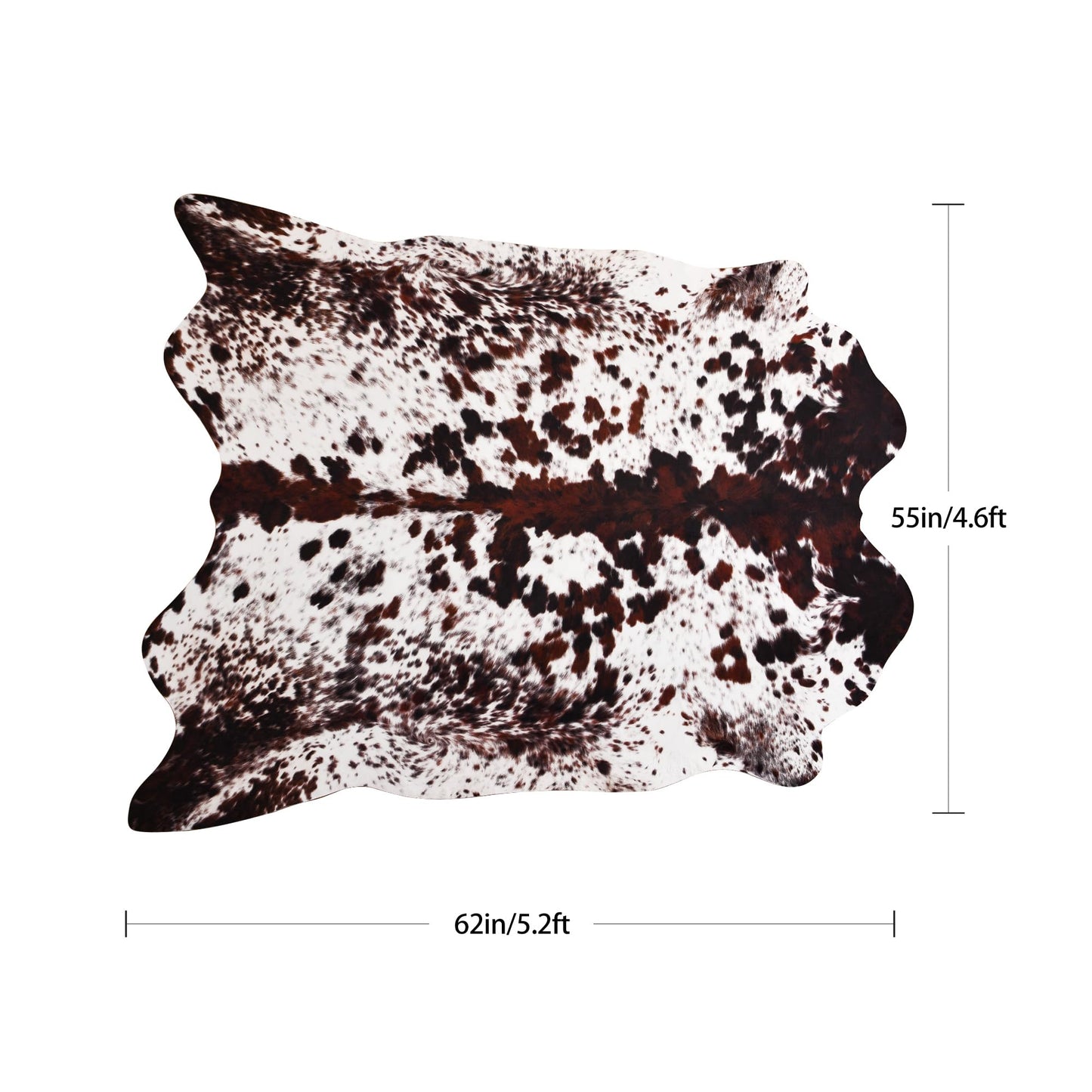 SUNYIWEI Faux Cowhide Rug, 4.6 x 5.2 ft Cowhide Rug for Living Room, Bedroom, Wall - Non-Slip,Brown White