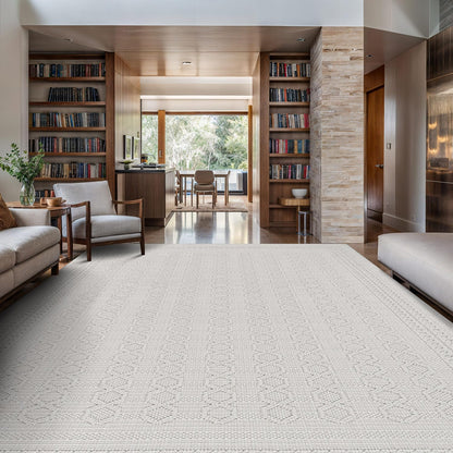Luul Home Micro Loop Indoor Rug White 5x7 Boho Geometric Neutral Area Rugs for Living Room Soft Luxury Modern Low and High Pile Durable Stain Resistant Non-Shedding Indoor Area Carpet 5 x 7