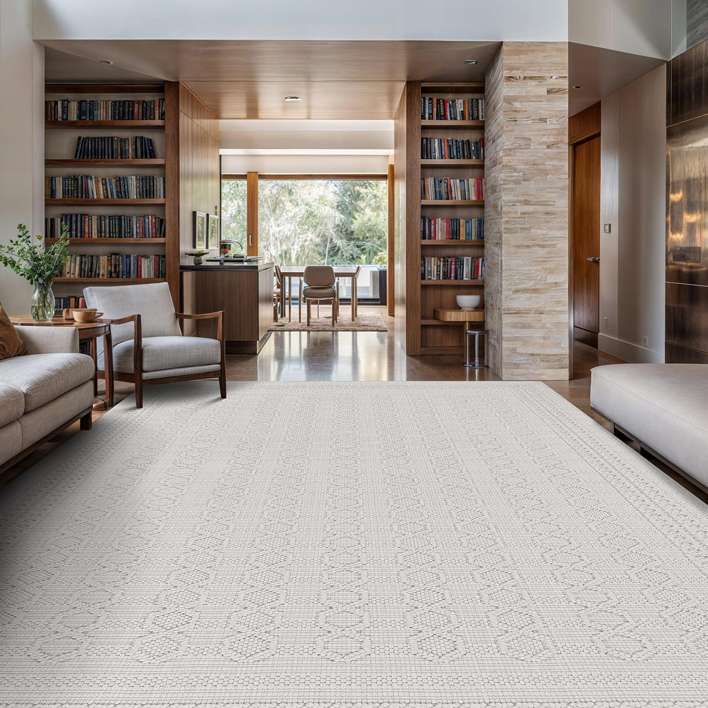 Luul Home Micro Loop Indoor Rug White 6x9 Boho Geometric Neutral Area Rugs for Living Room Soft Luxury Modern Low and High Pile Durable Stain Resistant Non-Shedding Indoor Area Carpet 6 x 9