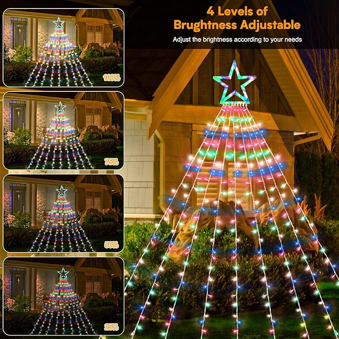 Christmas String Lights Outdoor Decoration 317 LED Star Fairy String Lights 11 Modes & Waterproof for Party Wedding Patio Yard New Year Holiday Indoor Outdoor - Cool White + Multi-Colored
