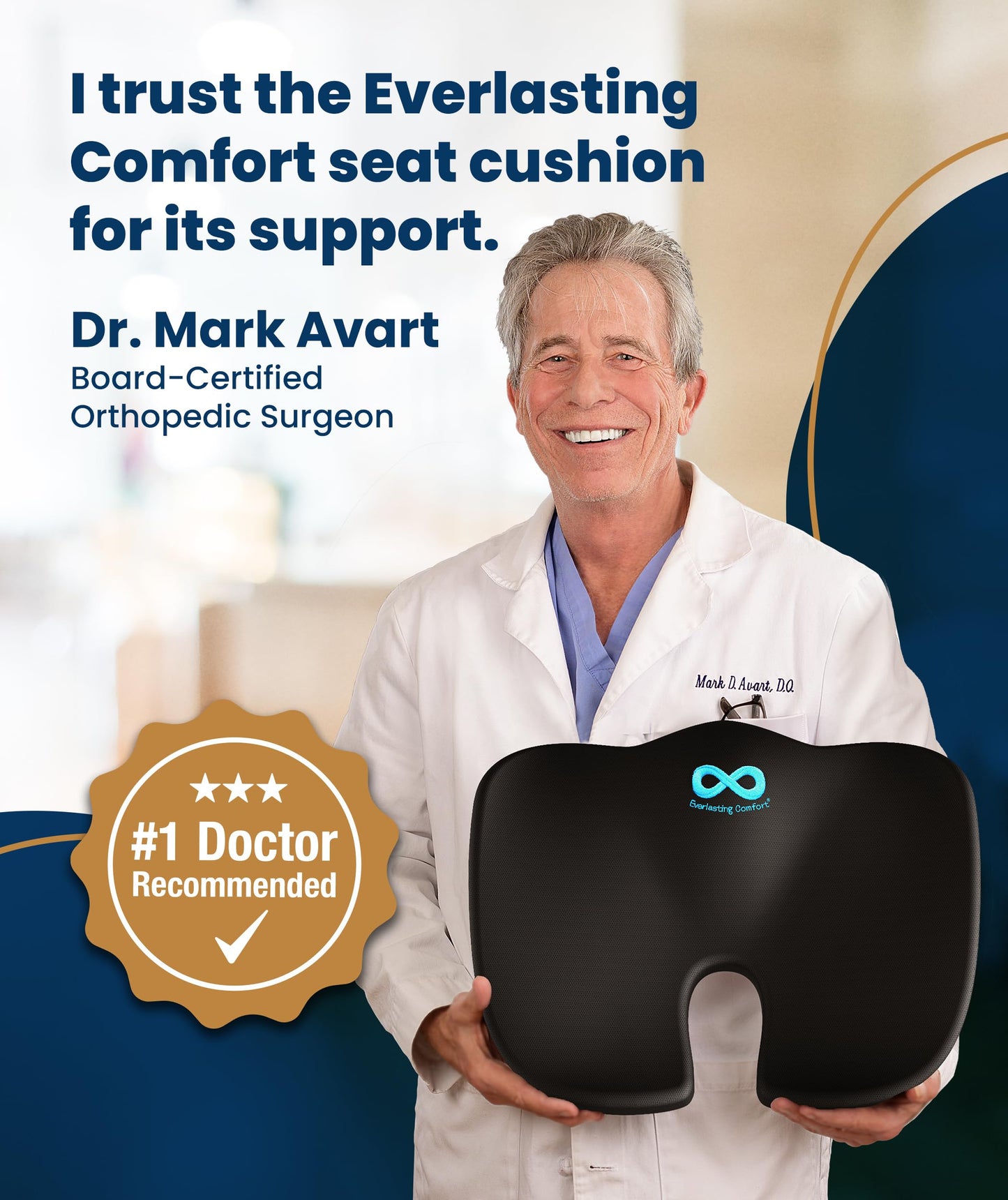 Everlasting Comfort Doctor Recommended Memory Foam Seat Cushion for Office Chairs & Car - Ergonomic Office Desk Accessories - Cushions for Tailbone Pain Relief, Sciatica (Black, Large)