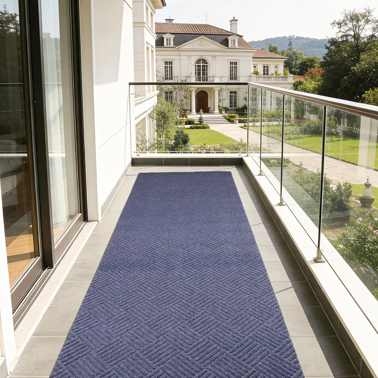 Geometric Runner Rug 2 x 6 ft Indoor Outdoor, Gray Non Slip Rubber Backing, Waterproof Low Profile Area Runner for Hallway, Entryway, Kitchen, Patio, Garage, Stairs & Laundry