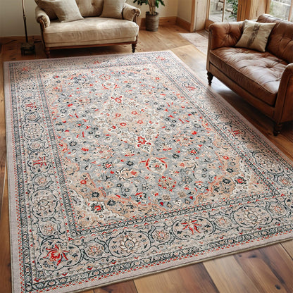Goideal Washable Rug 4x6, Beige Area Rugs Non Slip, Indoor Low Pile Carpet with Rubber Backing for Living Room Kitchen Bathroom Entryway Office Bedroom
