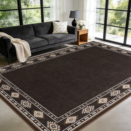 QDUIDU Large Area Rug for Bedroom Living Room, 4x6 Feet Ultra Soft Brown Rugs Washable Modern Geometric Bordered Non Slip Low Pile Carpets Home Decor