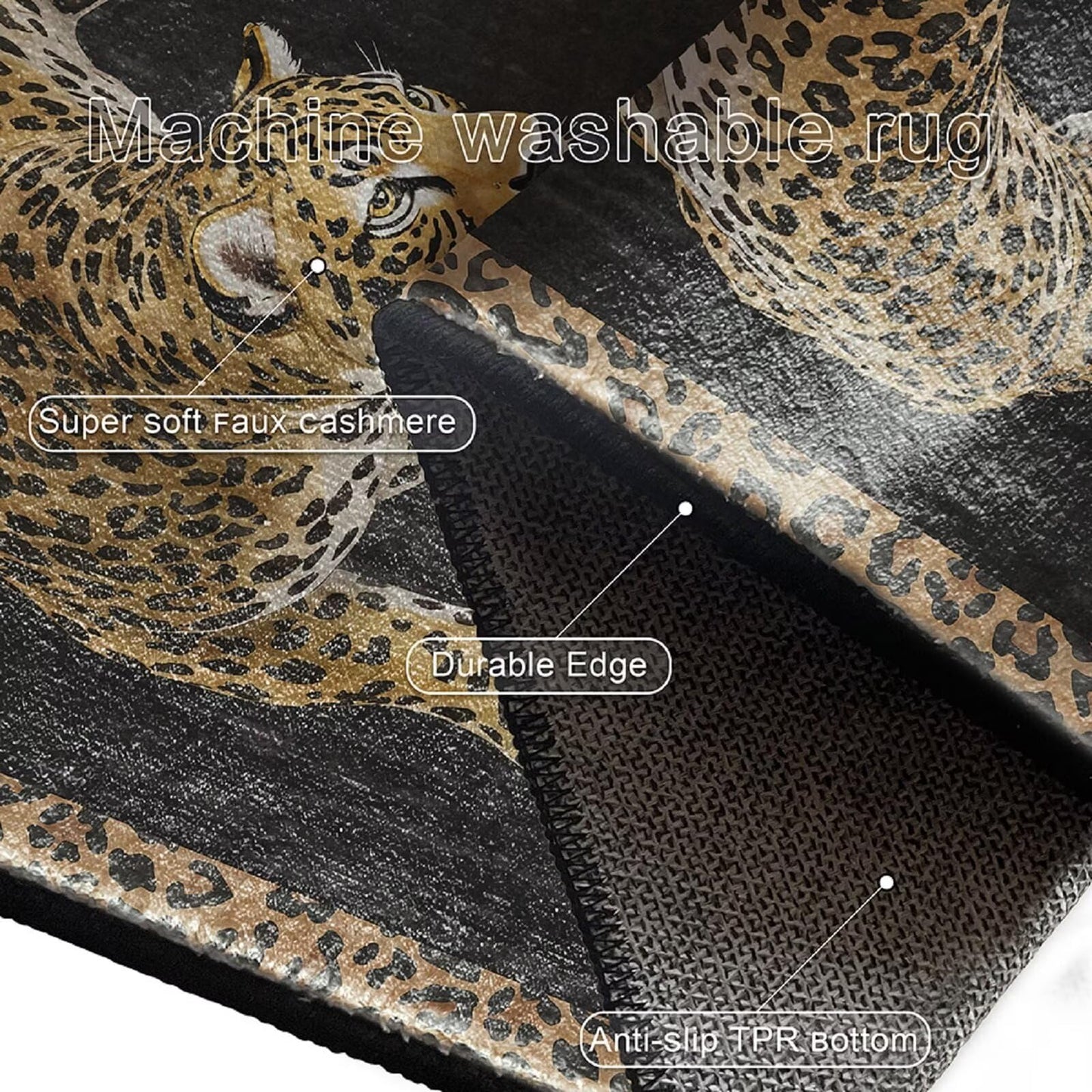 UUYDFH Black Cheetah Area Rug 2 by 3ft Small Leopard Rugs Washable Non-Slip Decorative Indoor Wildlife Animal Floor Mats for Bedroom Bathroom Doormats