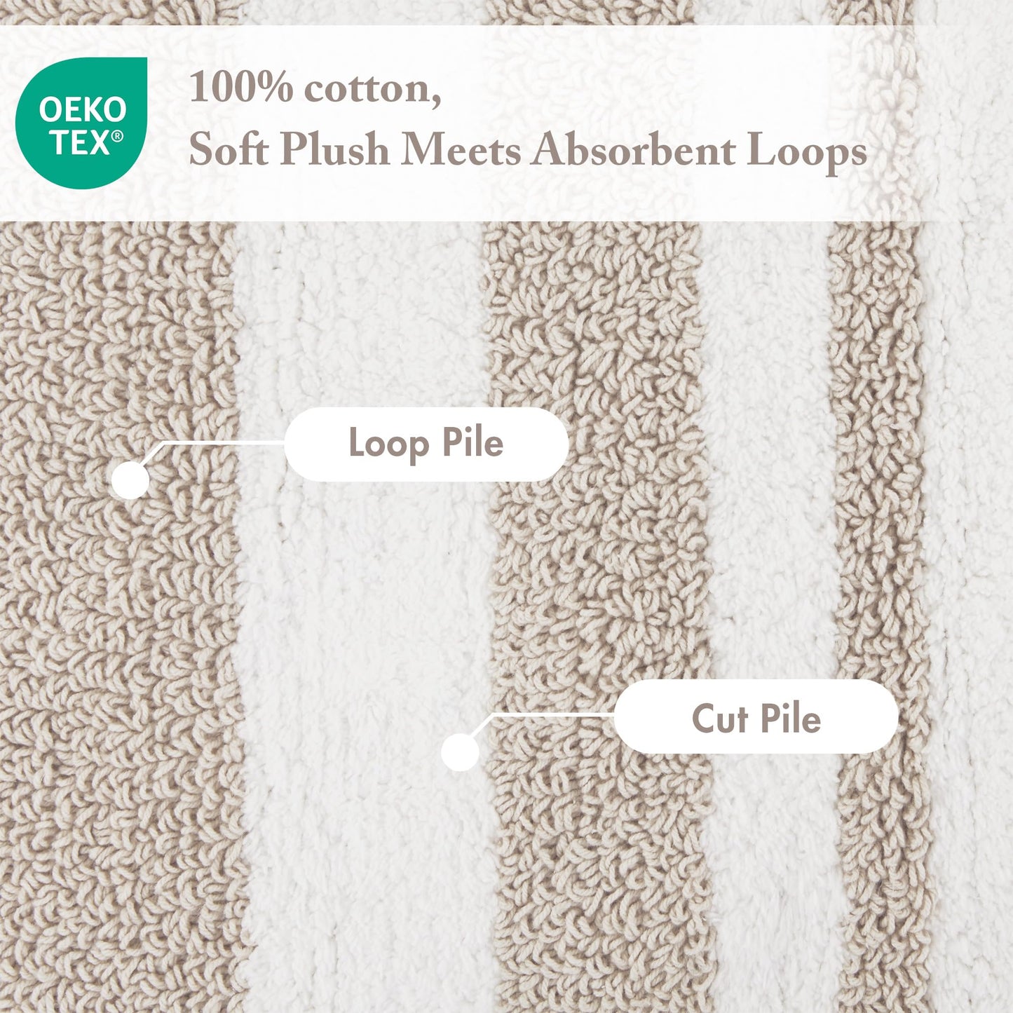 Madison Park Reversible Spa Rug 100%-Cotton Striped Ultra Soft Water Fast Bath Non-Slip Absorbent Quick Dry Mats for Tub, Shower Room, and Bathroom, 20x30, Taupe (Pack of 1)