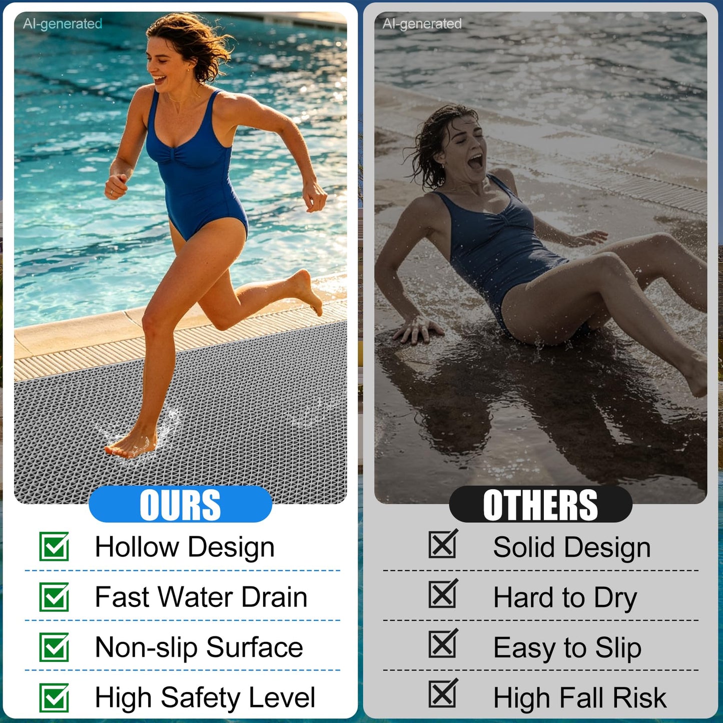 Drainage Mat Roll, Non Slip PVC Pool Floor Mat for Wet Area Outdoor Indoor