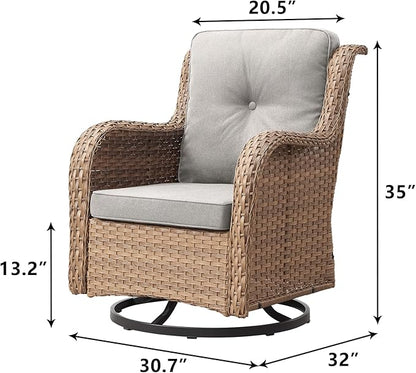 Rilyson Patio Chairs Rocking Swivel Chiar - 2 Piece Outdoor Wicker Furniture Chairs Set Rattan Rocker Chairs with High Back and Deep Seating for Outside Porch Deck Garden(Yellow/Beige)
