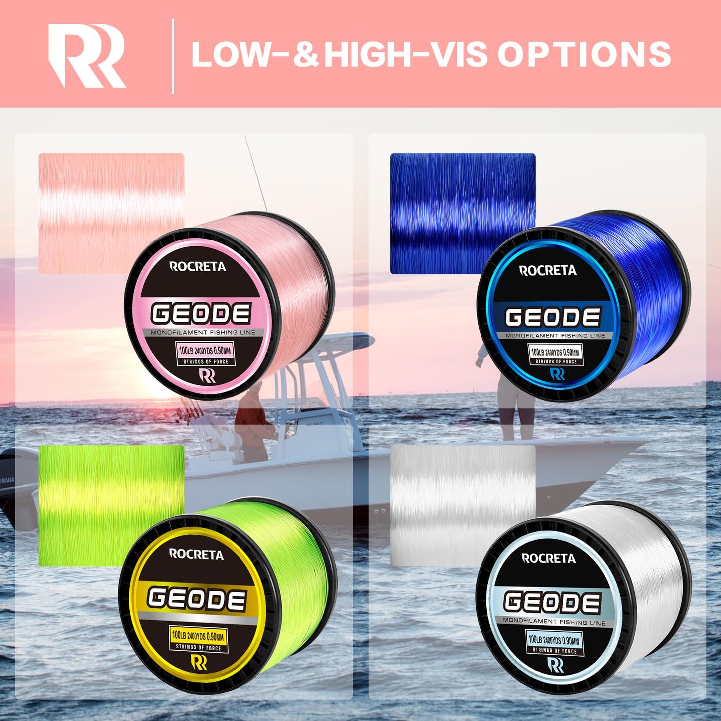 ROCRETA Geode Monofilament Fishing Line - Premium Resistant Nylon Mono Fishing Line 3-100lb - Superior Freshwater & Saltwater Mono Leader Materials 500/1200/2400yds