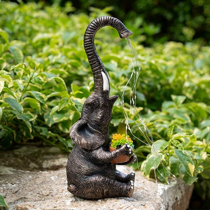 Elephant Garden Statue with Solar Watering Lights, Outdoor Resin Animal Sculpture for Patio, Lawn, Yard – Unique Gift for Women, Mom, Grandma (Copper Succulents)