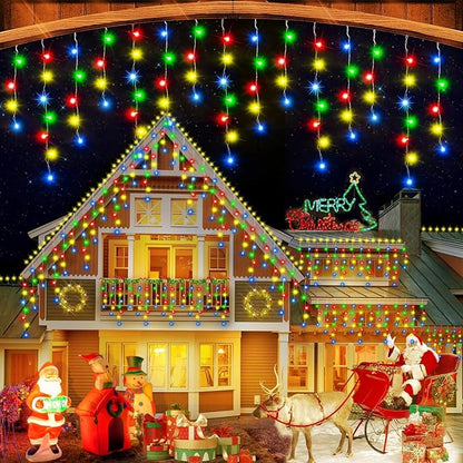 52FT Christmas Lights Outdoor, 512 LED Outdoor String Lights Waterproof Plug in with 8 Modes & Timer, Christmas String Lights for Tree Party, Garden, Holiday Decorations（Multicolor）