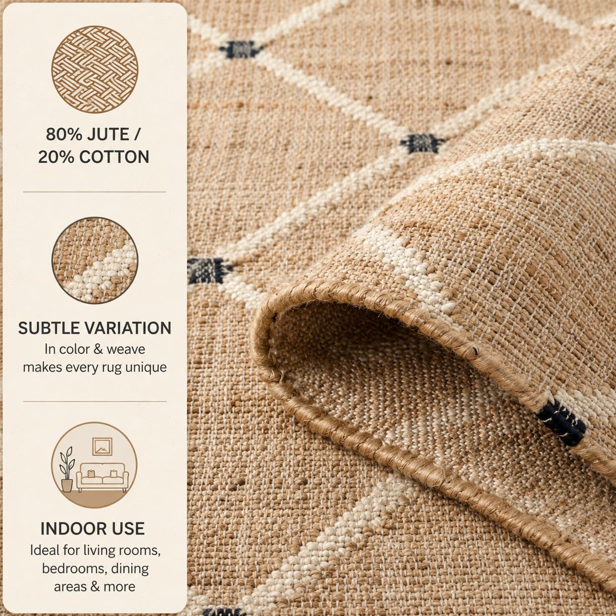 Jute Runner Rug 2.5'x8, Hand Woven Area Rug - Handcrafted Premium Geometric Design, Indoor Natural Fiber Hallway Jute Rug - Rustic Farmhouse Carpet for Kitchen, Entryway, Hallway, Bedroom - Natural