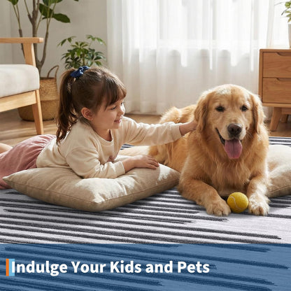 GarveeHome 8x10 Washable Living Room Rug Modern Striped Non Slip Low Pile Indoor Carpet for Home Office Bedroom Dining Room Geometric Stain Resistant Simple Rugs, Black Grey