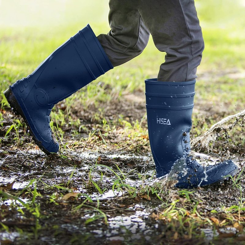 HISEA Men's Steel Toe Rain Boots - Waterproof PVC Rubber Outdoor Work Boots | Durable Slip-Resistant Knee Design