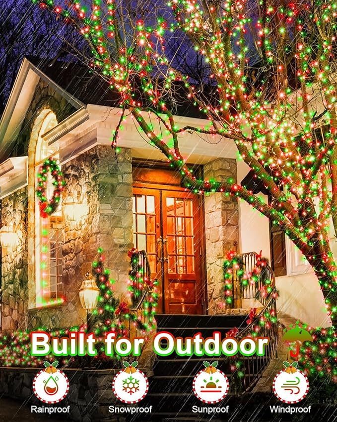552FT 1400LED Christmas Lights, Extra Long Outdoor String Lights Waterproof, Timer & Memory, 8 Modes Dimmable Plug in Fairy for Outside Tree Wedding Patry Red and Green
