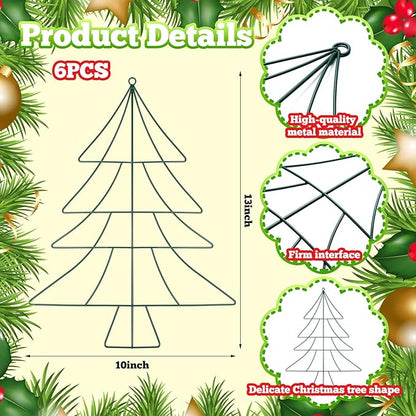 6 Pcs 13 Inch Christmas Wreath Christmas Tree Wire Wreath Metal Frame Xmas Garland DIY Craft for Holiday Wall Porch Home Decoration Front Door Chair Fireplace Hanging Decor Xmas Tree