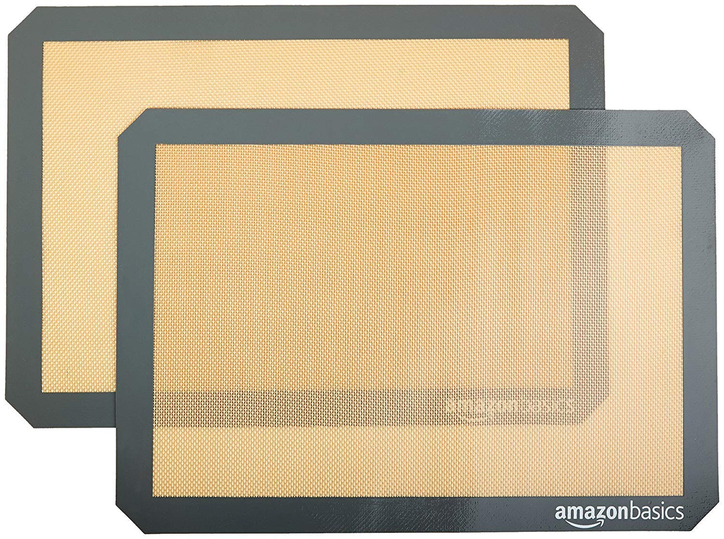 Amazon Basics Silicone Rectangular Baking Mat, Non-Stick, Reusable, Dishwasher Safe, Food Safe, Heat Resistant, 16.5" x 11.6", Beige/Gray, 2-Pack