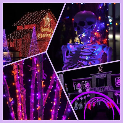 Connectable Purple and Orange Halloween Lights, 2Pack 164ft 400LED 13 Modes Waterproof String Lights Plug in, Twinkle Light with Timer Indoor/Outdoor for Tree Party Halloween Decorations