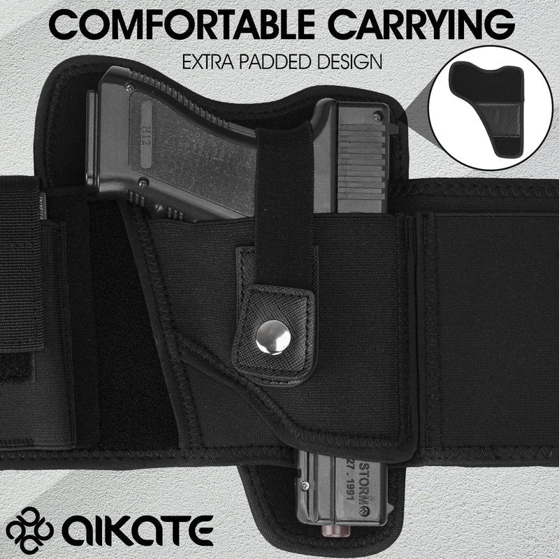 AIKATE Upgraded Belly Band Holster for Concealed Carry, Deep Concealment Gun Holster for Men, Waistband Holsters Fits for Glock 19, 17, M&P Shield 9MM Most Pistols (Fits Belly Up to 45", Left)