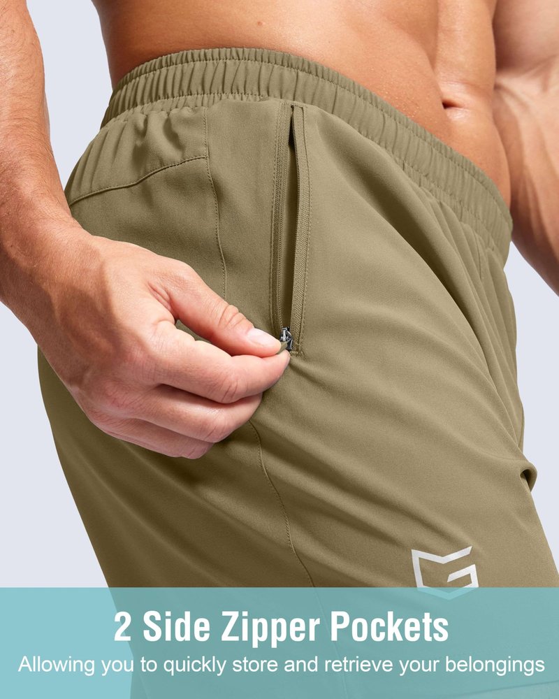 Men's Athletic Running Shorts with Zipper Pockets Quick Dry 7"/ 5"/ 9" Workout Gym Shorts for Basketball Hiking(Dusty Khaki,9XS)