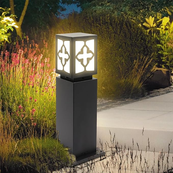 Landscape Path Lights 24" IP65 Waterproof Bollard Lights, Heavy Duty Steel Stable Widened Base E27 Lamp Holder, Modern Outdoor Path Lights Bollard for Lawn, Patio, Courtyard, Driveway, Cross 1pack