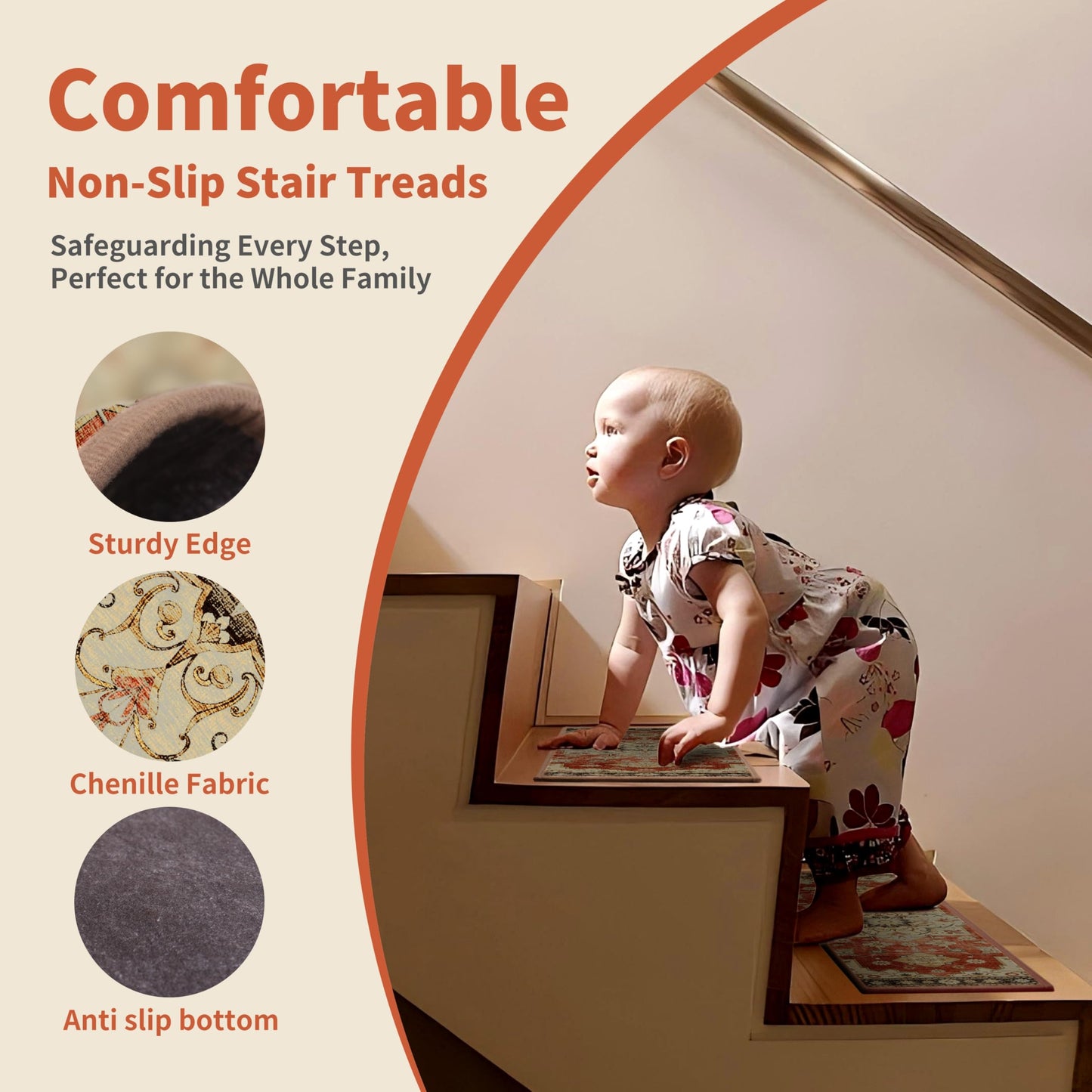 Non-Slip Stair Treads for Wooden Steps 15pcs,8"x30" Stair Carpet Treads for Indoor Use,Peel and Stick Stair Runners,Washable Reusable Adhesive Backing,Pet-Friendly Stair Capet for Kids,Elders,Dogs