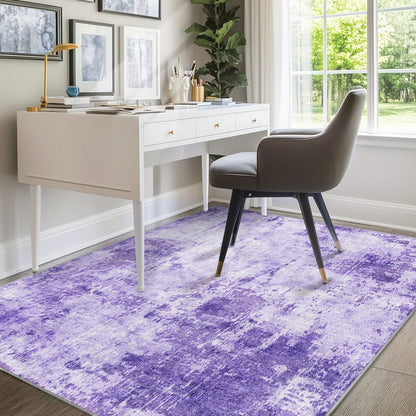 RELEANY Washable Area Rugs 5'x7' Non-Slip Modern Abstract Soft for Living Room Entryway Bedroom Kitchen, Print Pattern, Purple Gray Pink White